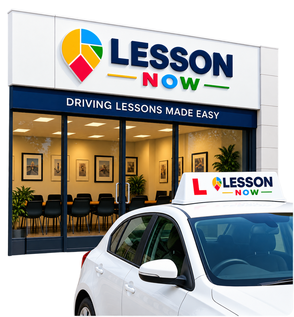 Lesson Now office and driving school car