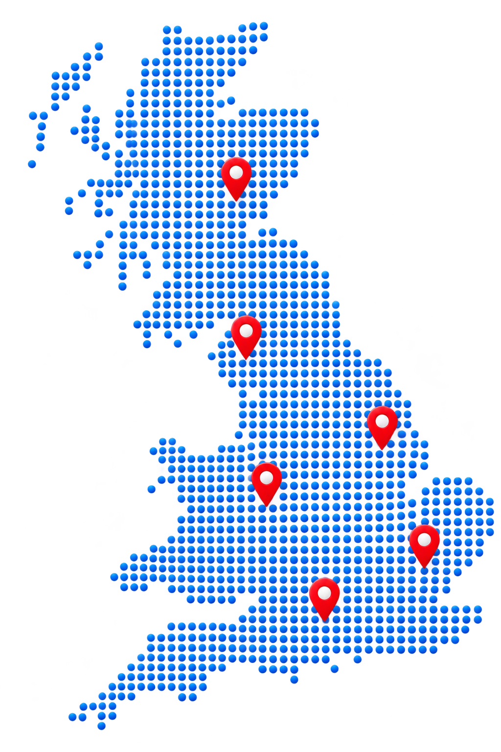 Map of the United Kingdom showing instructor coverage